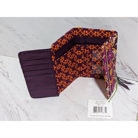 Vera Bradley Orange & Purple Euro Wallet In Safari Sunset Pattern NWT - Picture 2 of 7